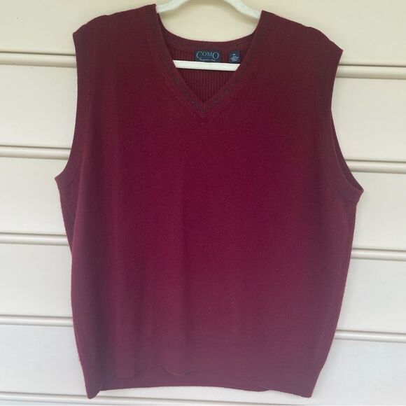 Como Sport Pure Cashmere Sleeveless V-Neck Sweater Vest Red Men's Size XL Preppy - Picture 1 of 7